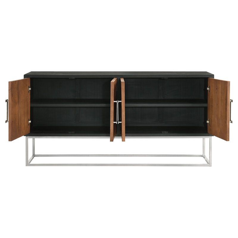 Milvin 4-door Wood Accent Cabinet Walnut and Black