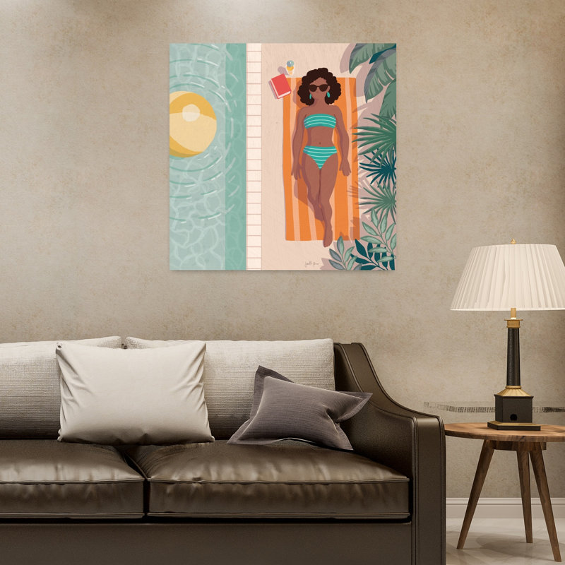 Beach Babes III, art abstrait de palmiers sur la plage, H 32 po x l 32 po
