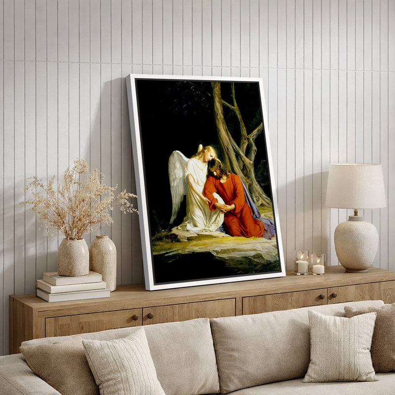 Ange consolant le Christ à Gethsémani, œuvre d'art de scène de dévotion chrétienne, impression sur toile encadrée