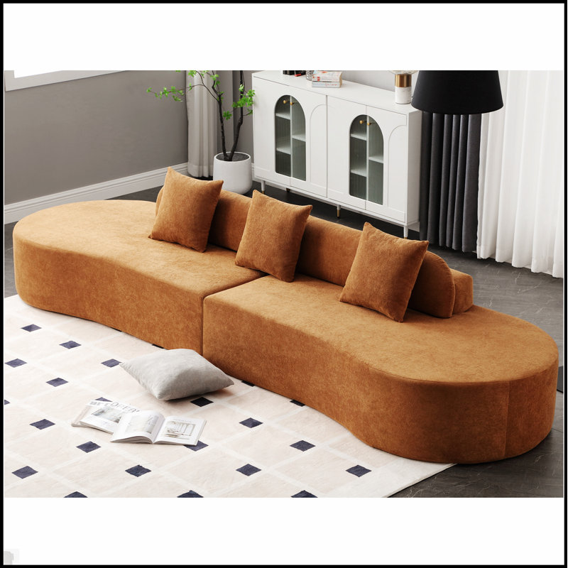 Canapé combiné moderne incurvé, tissu éponge, design minimaliste pour un salon confortable et élégant, Brun