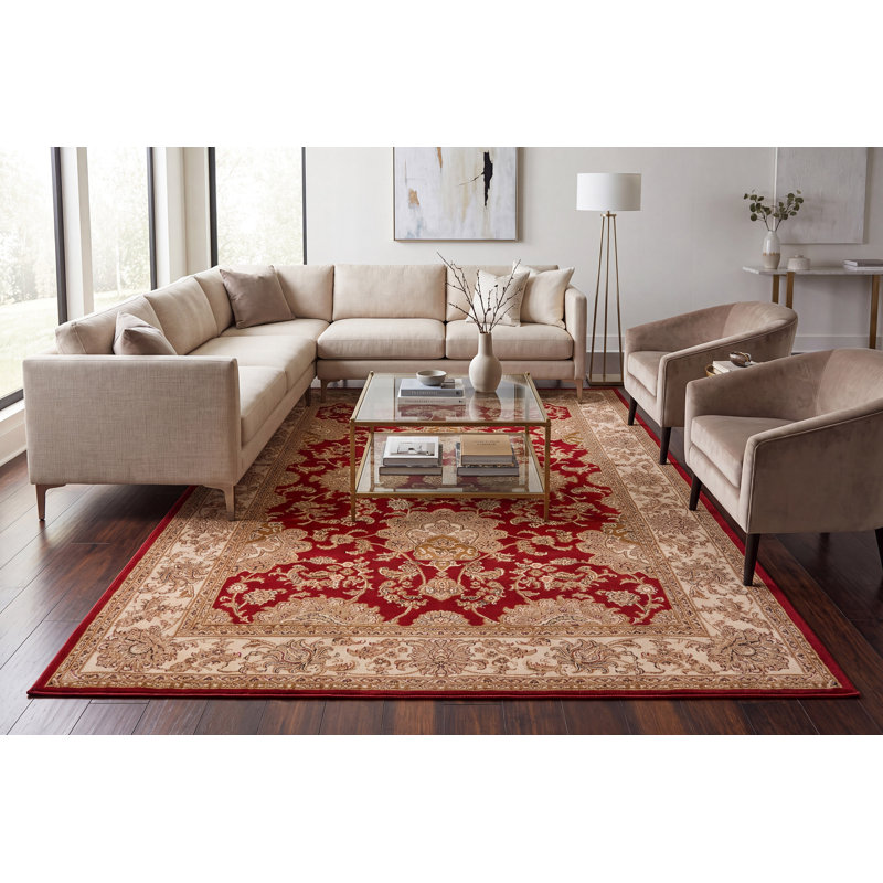 Tapis décoratif rouge d’Orient, Rectangle 7 pi 10 po x 10 pi 10 po