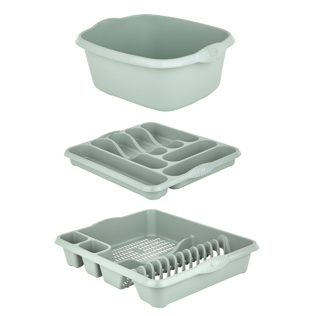 Wham 3 Piece Kitchen Set (38cm Rectangular Bowl, Large Cutlery Tray & Large Dish Drainer)