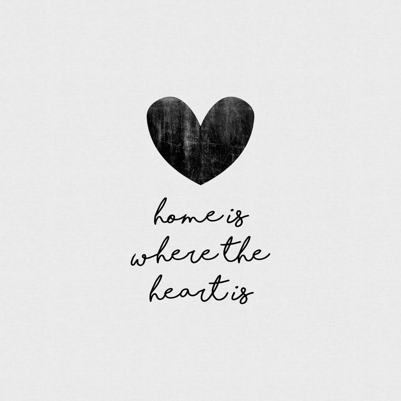 Home is Where the Heart is - Art textuel, H 20 po x l 20 po, Cadre photo noyer, Non