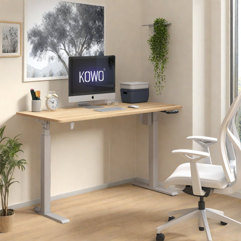 Bureau debout à hauteur réglable électrique Larreon, Naturel / blanc, H 47,2 po x l 48 po x P 24 po