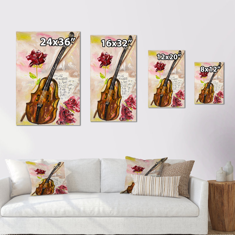 Violon et roses - sur, H 36 po x l 24 po x P 1 po, Toile tendue