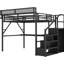 Lit mezzanine double en métal avec bureau et configuration Doohickey, éclairage coloré en escalier noir, tablettes supérieures de rangement intégrées-130149878