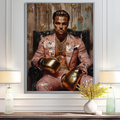 Loup de Wall Street, boxeur élégant avec gants dorés - homme, impression d'art mural