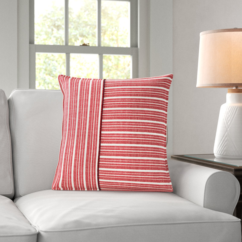 Berthe Striped Cotton Reversible Throw Pillow, Red