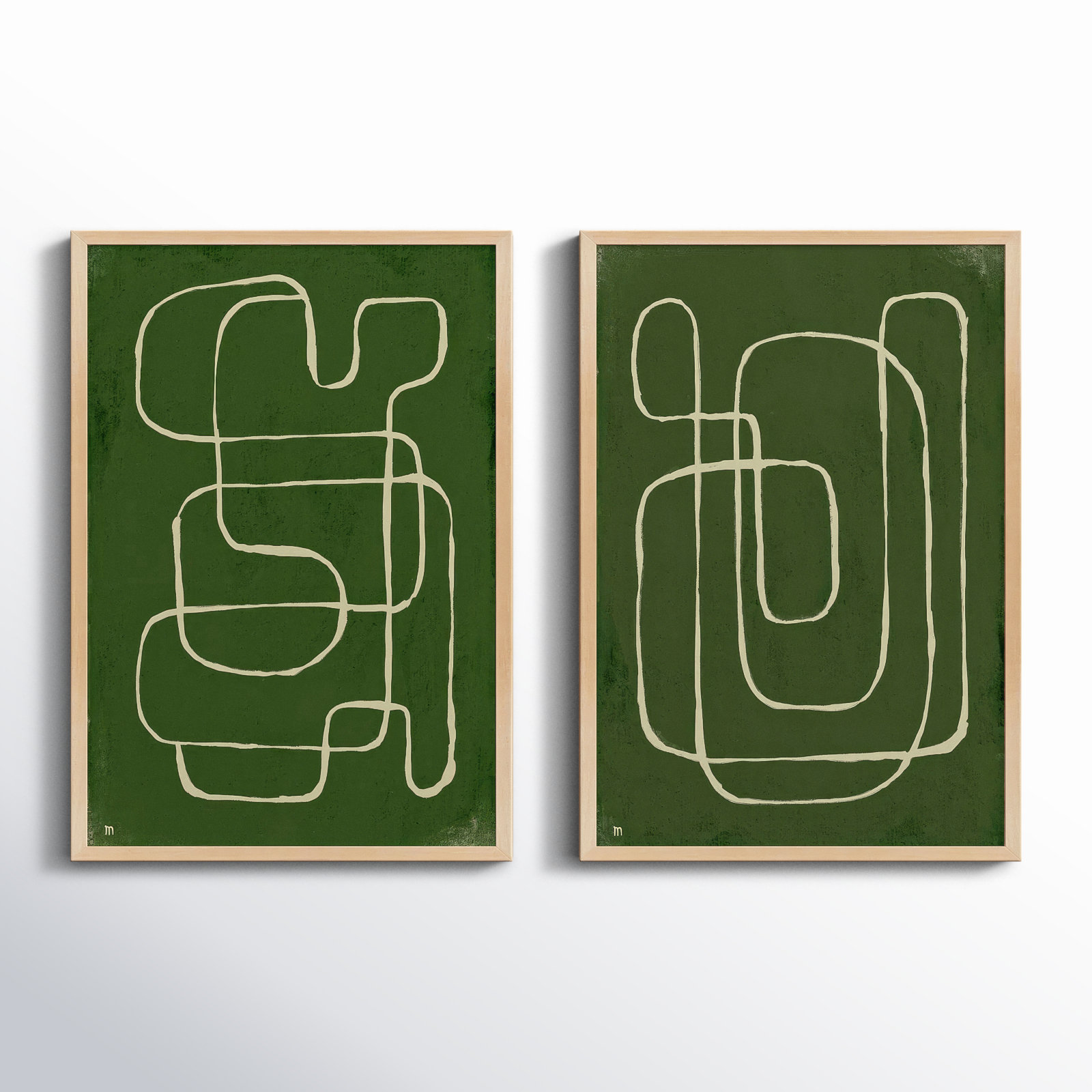 Line Works 2-Piece Painting Set, Maple Framed Paper, 30" H x 42" W x 1.25" D