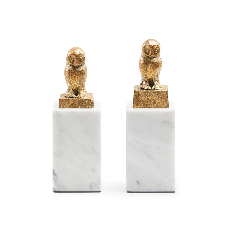 Owl Statue, Gold Leaf/White