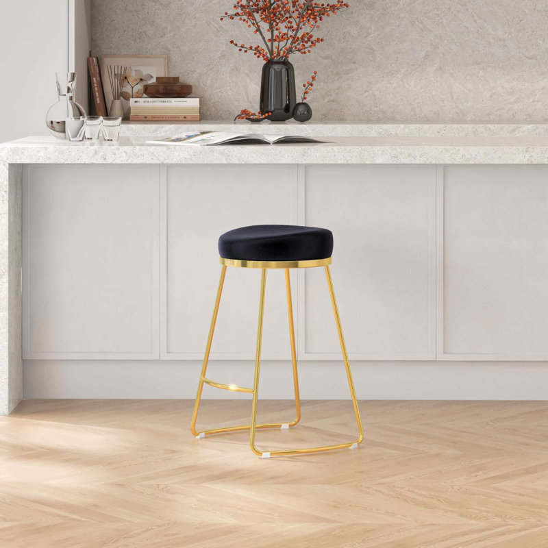 Elburt 26.2'' Luxury Modern Upholstered Kitchen Furniture Island Counter Metal Stool, Black