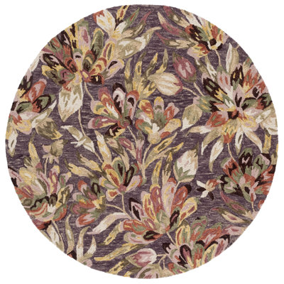 Kamarli Hand Tufted Wool/Cotton Floral Rug in Purple/Sage