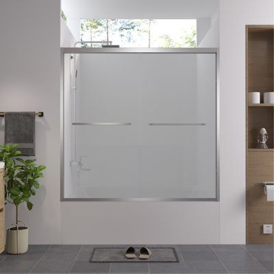 56-60"X58" Aluminum Frame Double Sliding Bathtub Screen, Bypass Bathroom Sliding Door With Premium 1/4" (6Mm) Clear Tempered Glass, Chrome Hardware Sliding Glass Shower Enclosure