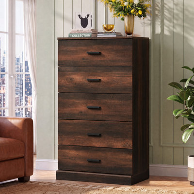 Commode 5 tiroirs de 47,3 po de hauteur pour chambre à coucher, commode en bois avec poignées mentales, commode de chambre noire à 5 tiroirs, rangement minimaliste moderne pour le salon, le couloir