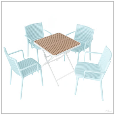 Holiday - Fauteuil empilable 4 pièces en PP pour une utilisation intérieure / extérieure - Dossier à lattes ergonomique avec table pliante multifonctionnelle intérieure / extérieure moderne - Plateau de table en PP avec pieds en métal