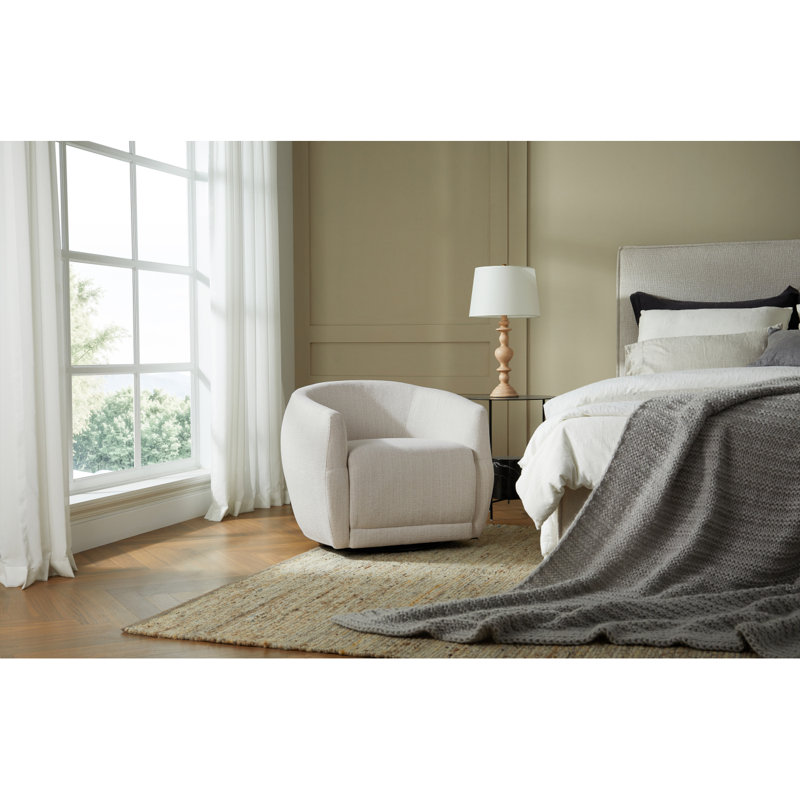 Fauteuil pivotant contemporain Ginevra, fauteuil d'appoint de salon, fauteuil pivotant confortable, Blanc cassé