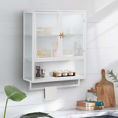 Dalet Modern Two-door Wall Cabinet with Enclosed Storage,Open Shelf and Towel Rack