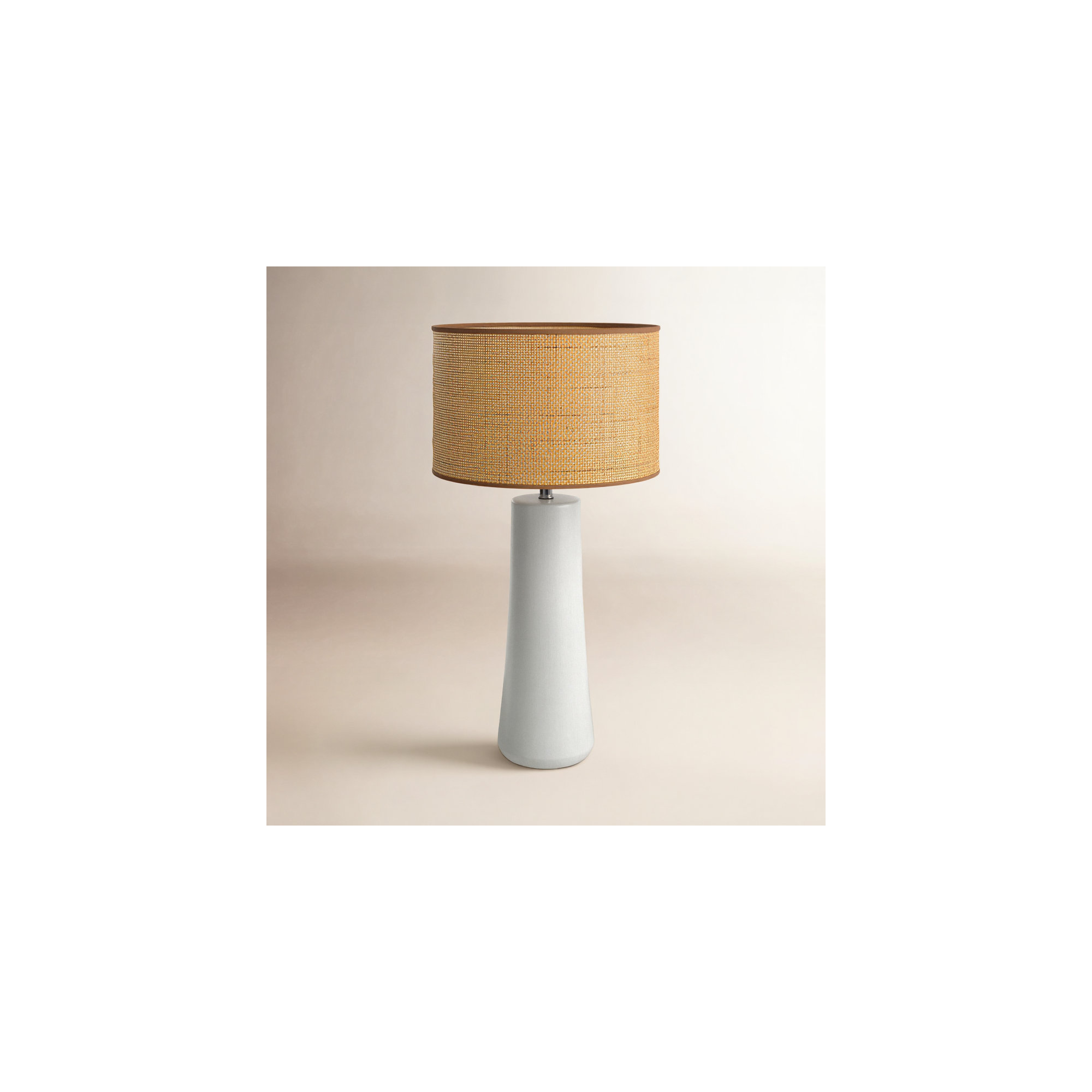 Piazza Ceramic Table Lamp, 30''H x 16''W x 16''D, Natural Rattan w. Beige Trim, White