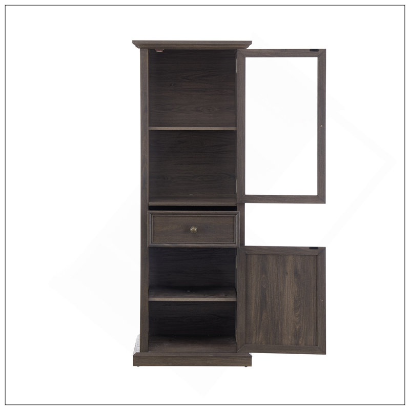 Grande armoire de rangement moderne avec portes et tablettes en verre - Buffet autoportant polyvalent avec tiroir pour le salon, la cuisine, la salle à manger et le bureau - Finition brune
