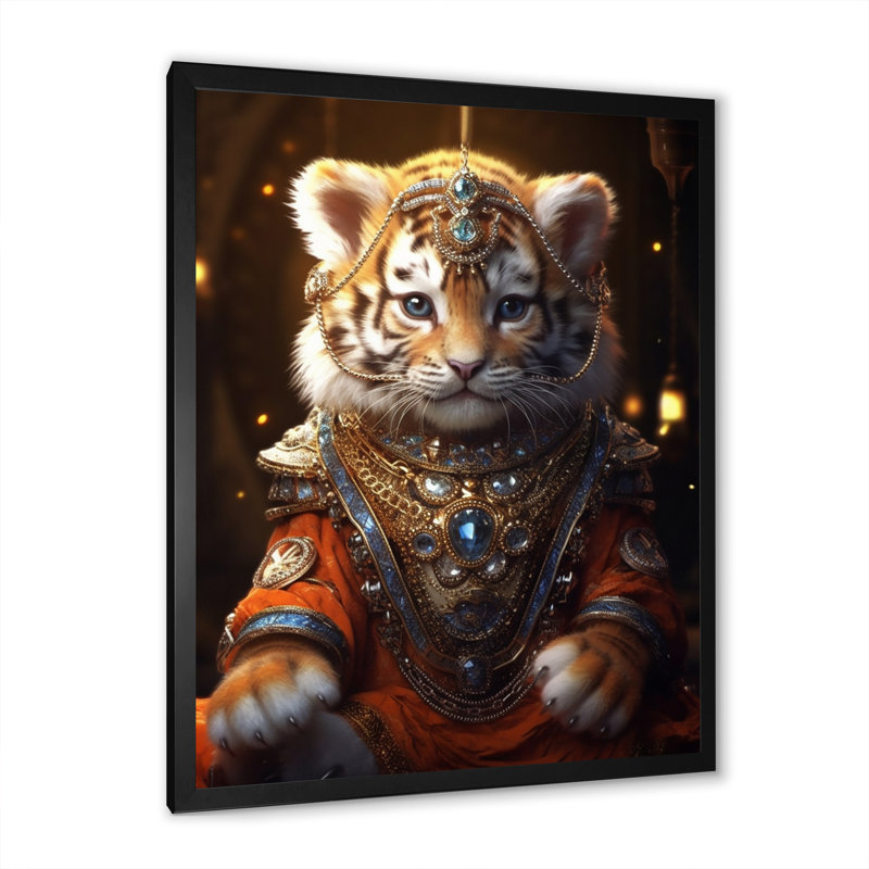 Mignon petit chaton royal, H 44 po x l 34 po x P 1,5 po, Cadre simple noir
