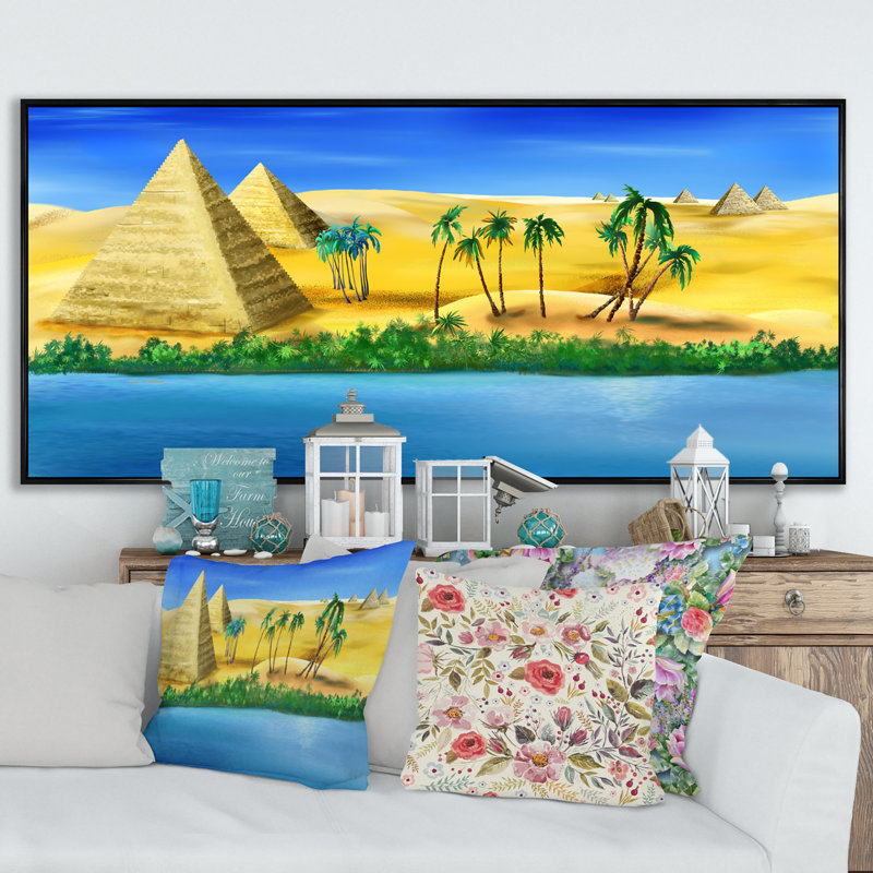 Anciennes pyramides du Nil - Impression sur toile, Cadre noir, L 12 po x H 8 po