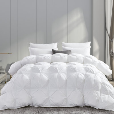Luxurious All-Season Exquisite Pinch Pleat Design Goose Down Comforter Duvet, 750+ Fill Power, 100% Down-Proof Cotton Cover