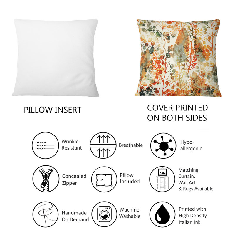 Herbe et plumes en couleurs d'automne - coussin décoratif traditionnel imprimé