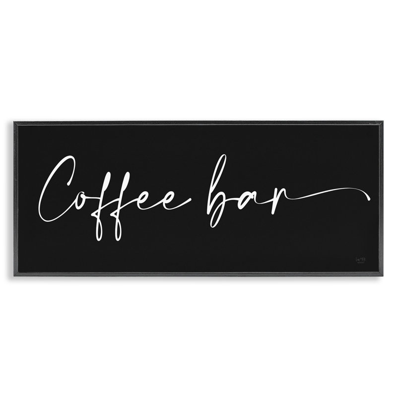 Bar à café avec texte de script élégant sur fond noir, Giclée encadrée noir minuit, H 10 po x l 24 po x P 1,5 po