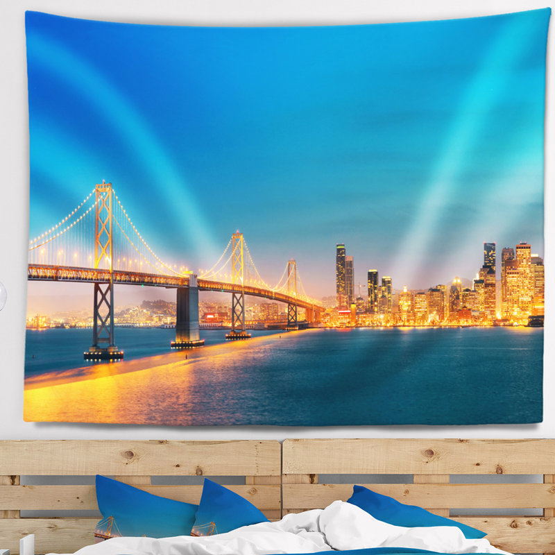 Tapisserie d’horizon de cityscape en polyester illuminé avec accessoires suspendus et inclus, H 68 po x l 80 po