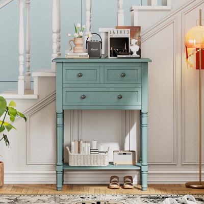 Narrow Console Table, Slim Sofa Table With 3 Storage Drawers And Bottom Shelf