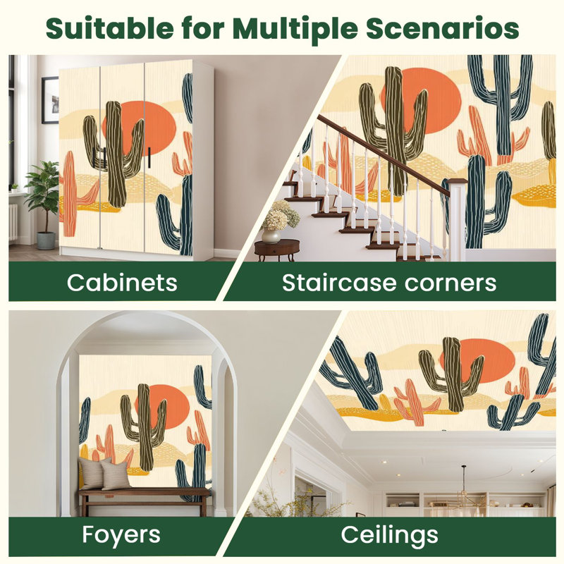 Peler et coller le papier peint adhésif cactus d'été désert cactus tropicales succulentes pour art mural auto-adhésif et amovible