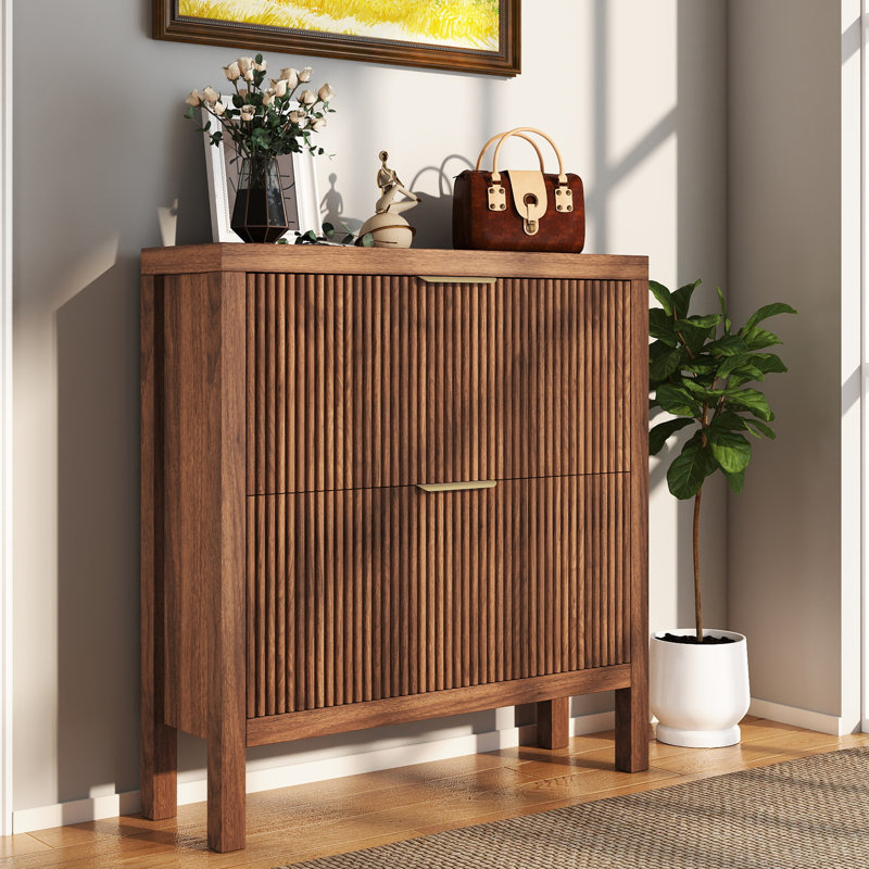 18 Pair Shoe Storage Cabinet, Brown Wood