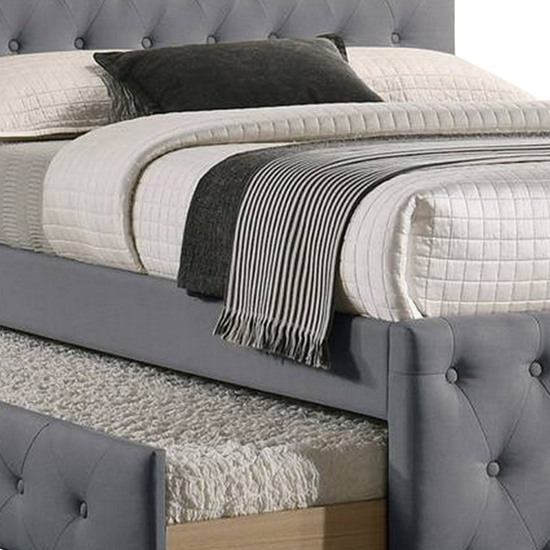 Lit plateforme tapissier rembourré, Simple, Gris