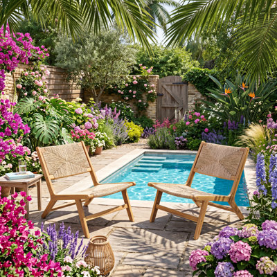 Christopher Knight Home 23.25" W x 31" D x 28.25" H Acacia Wood and Wicker Armless Patio Lounge Chair (Set of 2)
