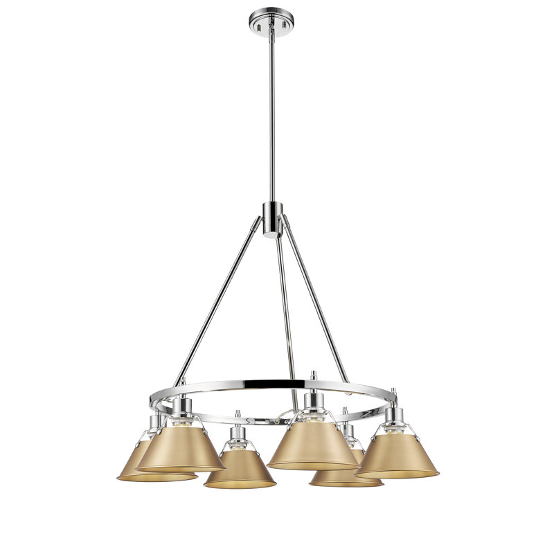 Felda 6 - Light Steel Dimmable Cone Chandelier, Chrome, Brushed Champagne Bronze