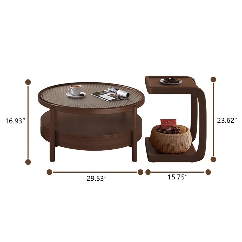 15.75"Retro Solid Wood Round Tea Table Set
