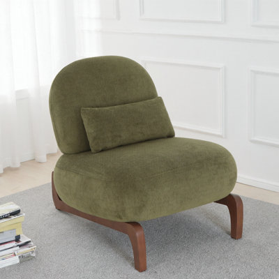 Chaise d'appoint en velours avec pieds en bois massif et coussin moelleux, fauteuil de lecture sans accoudoirs