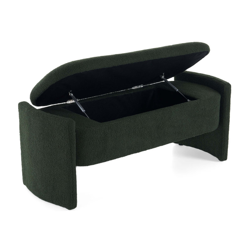 Elegant Long Ottoman Bench, Modern Design with Wood Frame and Polyester Upholstery, Dark Green