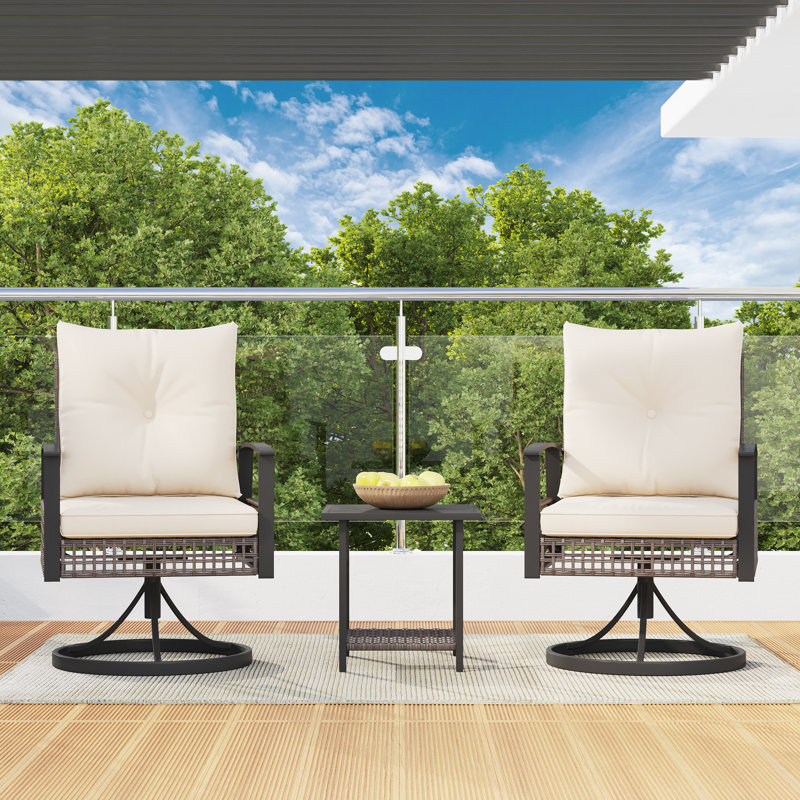 Outdoor Swivel Rocker Patio Chairs Set Of 2, Rattan Patio Bistro Set With 2 Rocking Chairs And 1 Coffee Table, Comfortable Patio Swivel Chairs With Thickened Cushions For Porch, Backyard, Balcony