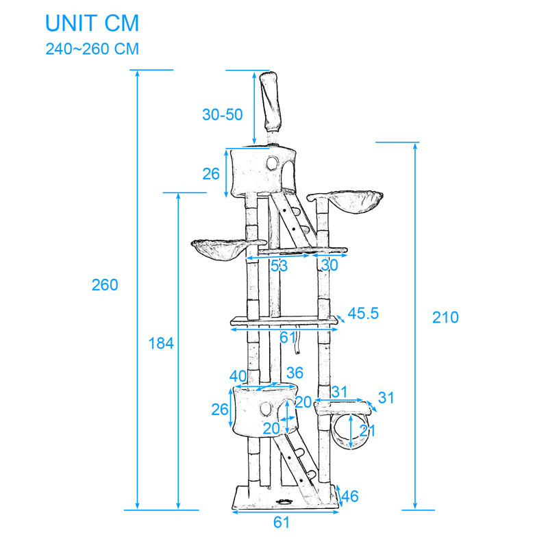 Twyla 260cm H Cat Tree, Blue