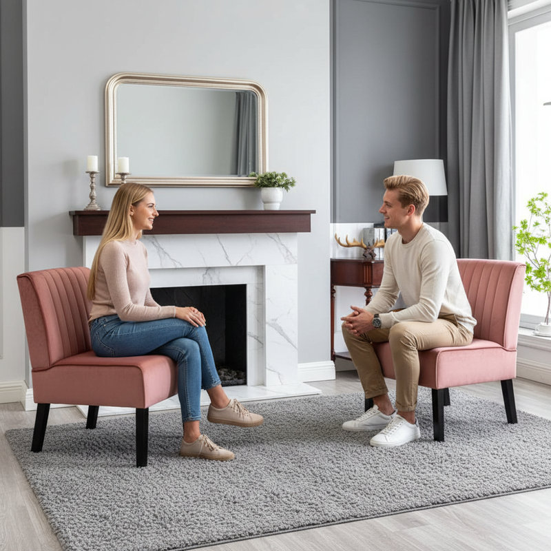 2 piece Channel tufted back slipper chair, Rose