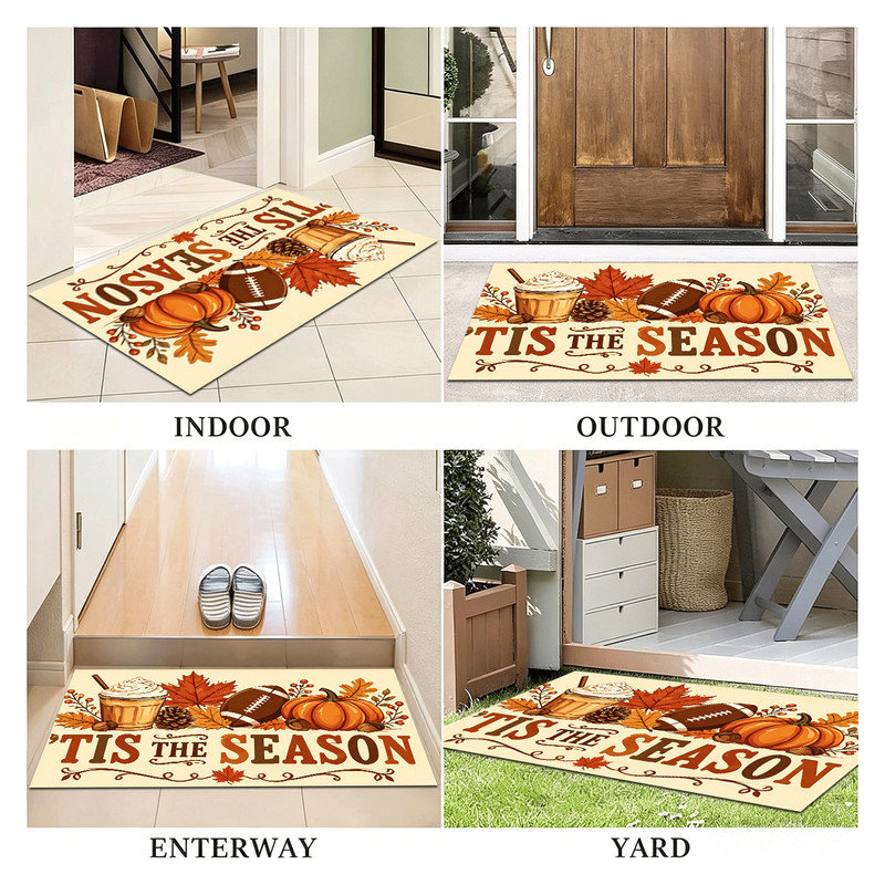 Tapis de porte antidérapant intérieur/extérieur, 61 x 91 cm, motif citrouilles d'automne, Joyeuses citrouilles d'automne