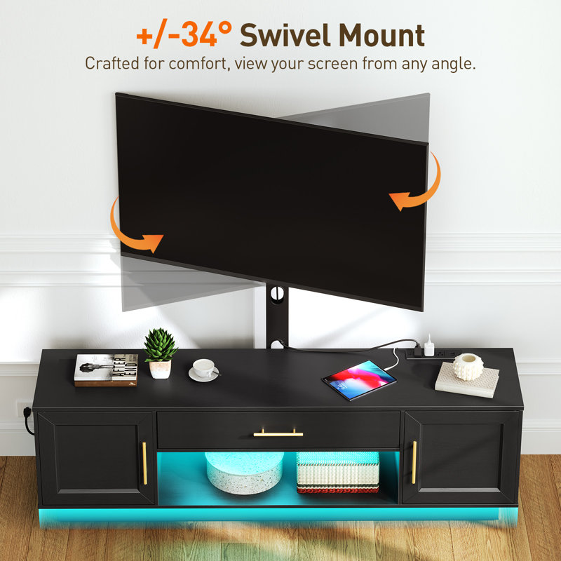 TV Stand with Swivel Mount and Power Outlet, LED Entertainment Center for TVs, Black, 53.9"H x 59.1"L x 15"W