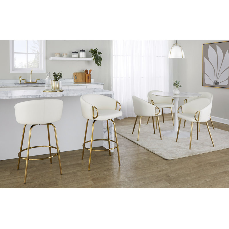 Tabouret de bar et de comptoir Laurenzio, Doré, White, Tabouret de comptoir (siège d'une hauteur de 26 p