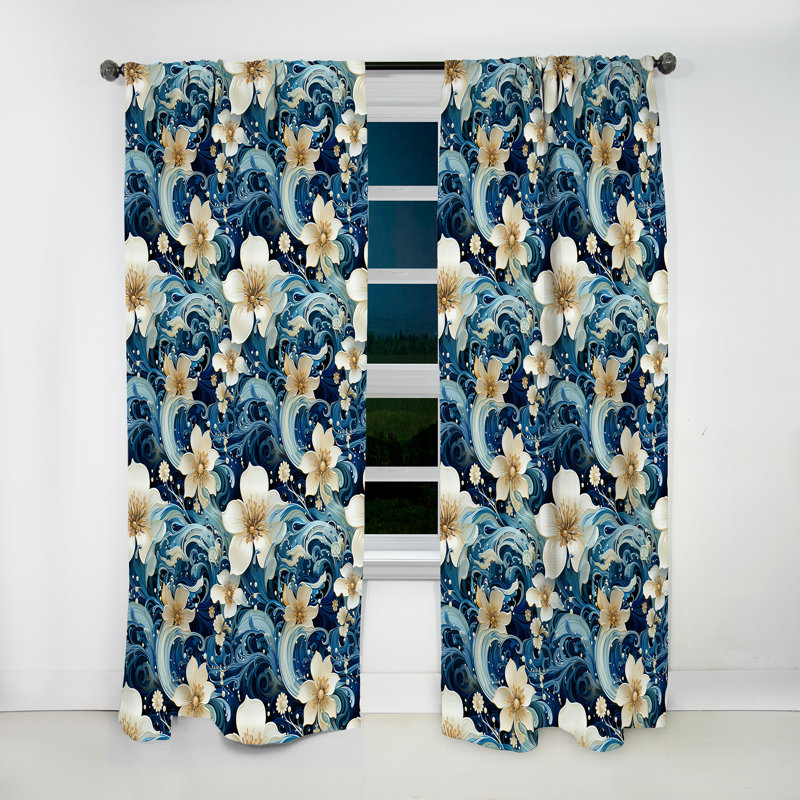 Nautical Allure Paisley Pattern III - Floral Curtain - Room Darkening Floral Curtain - 1 Panels, 52" W x 63" L