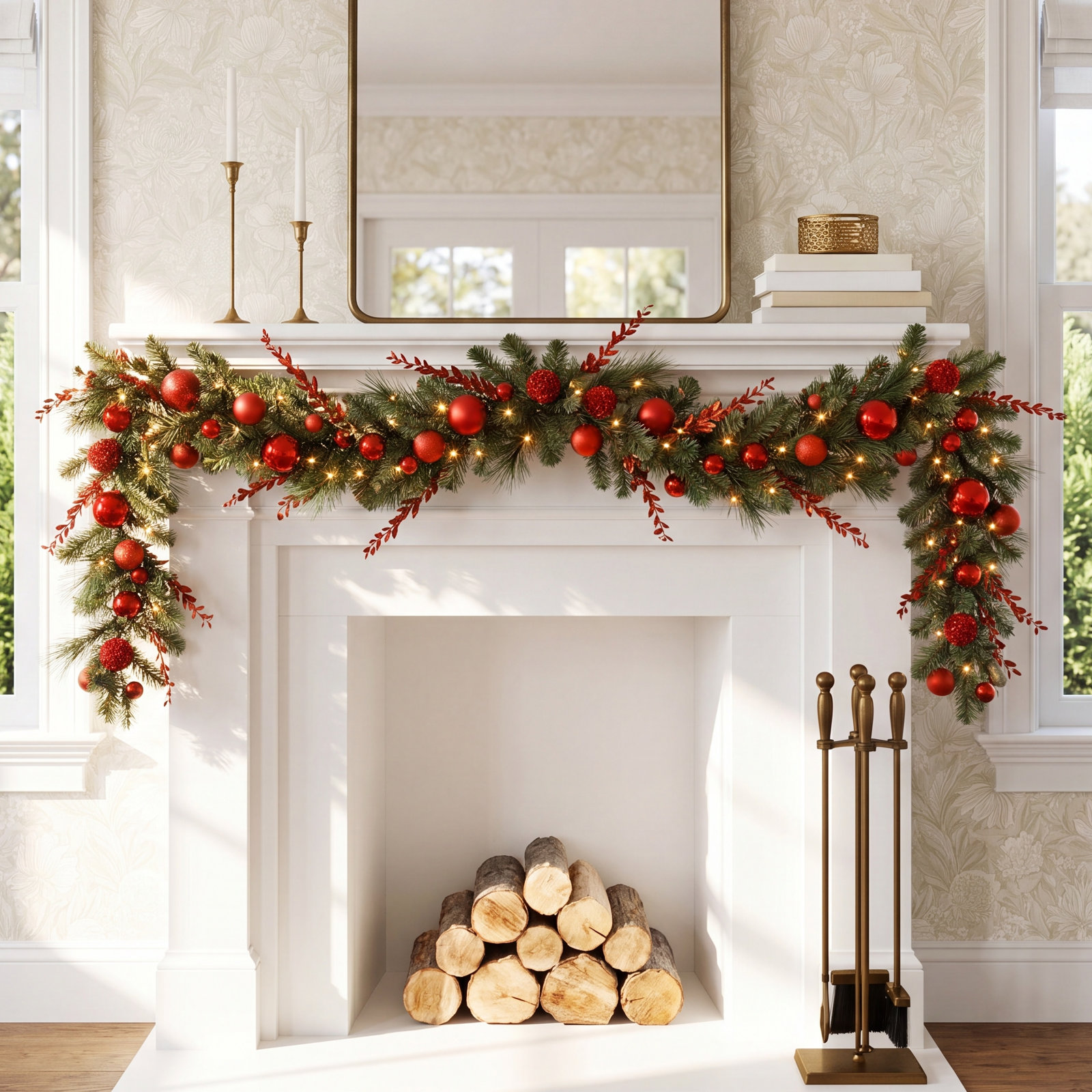 108" Pre-Lit Red Berry Christmas Garland