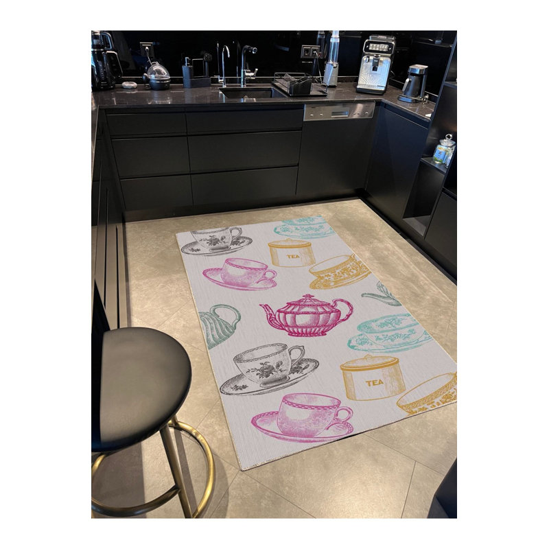 Tapis lavable à la machine Teacup and Teapot, Sous-tapis rectangulaire 5 pi 1 po x 7 pi 7 po inc