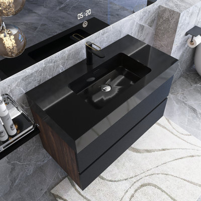 Meuble-lavabo mural moderne avec lavabo à surface solide et tiroirs