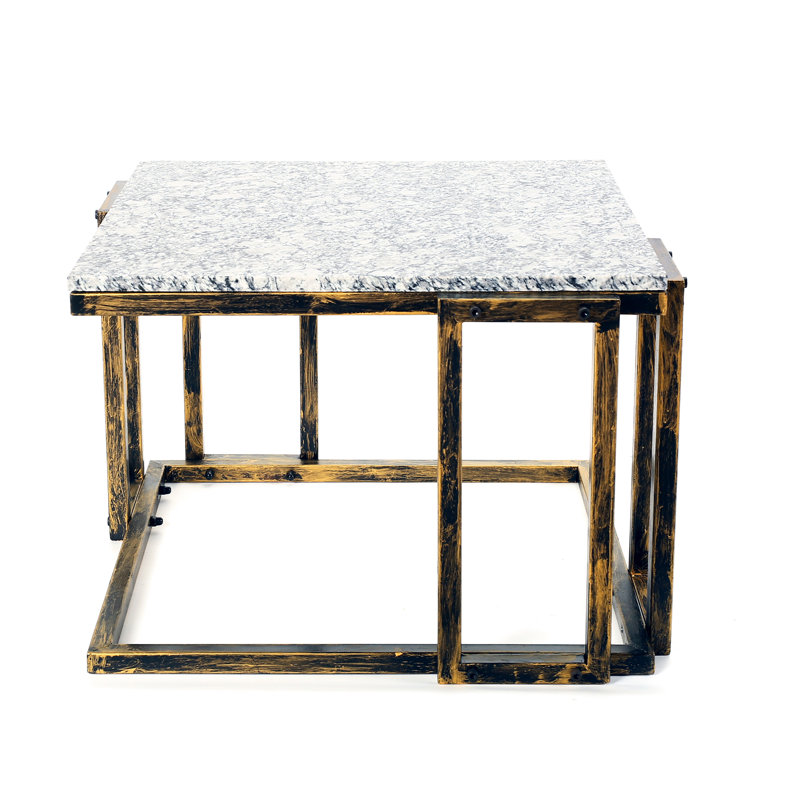 Support pour plante de table en marbre de granit 14,5 po avec pieds en métal noir / or - Assemblage mineur de dalles de pierre grise et chic