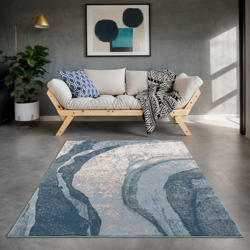 Tapis abstrait à vagues abstraites, Carré 5 pi 3 po